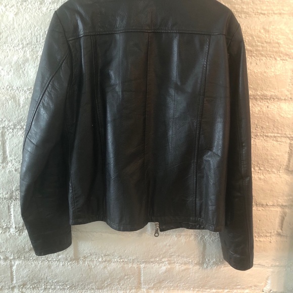 90s Banded Collar Leather Jacket - Picture 8 of 8